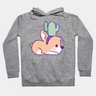 Corgi With a Cactus on his Head Hoodie